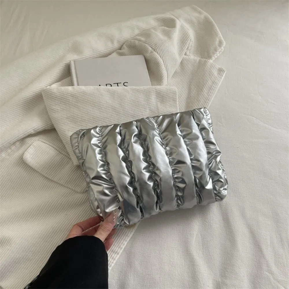 

Elegant Quilted Cosmetic Bag Space Cotton Soft Puffer Makeup Clutch Purse wrinkle Large Capacity Toiletry Storage Organizer Gift
