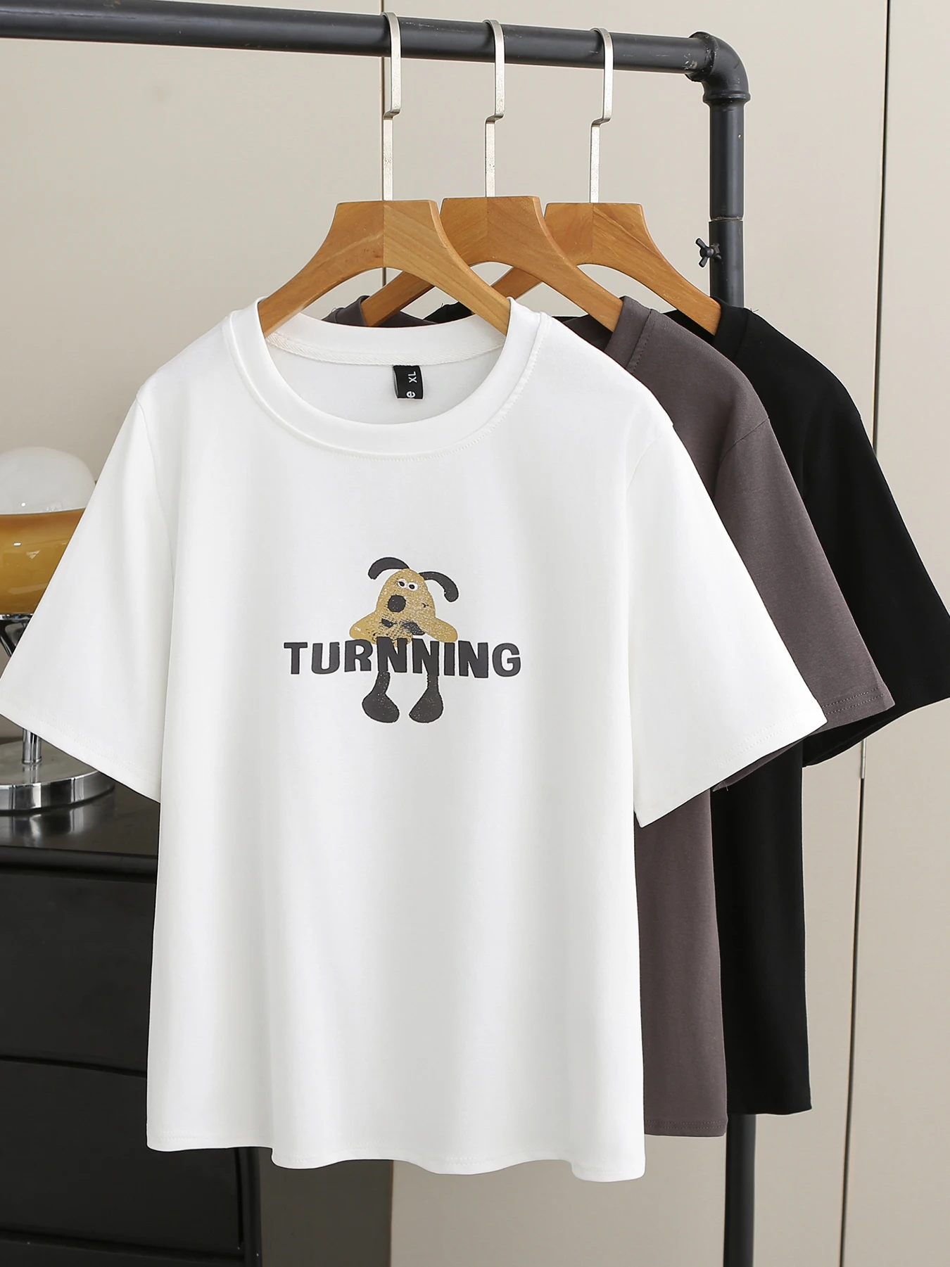 

Loose Comfortable round Neck Dog Print T-Shirt Korean Style Summer Fashion Women's Top Full Coverage Soft Polyester Fiber