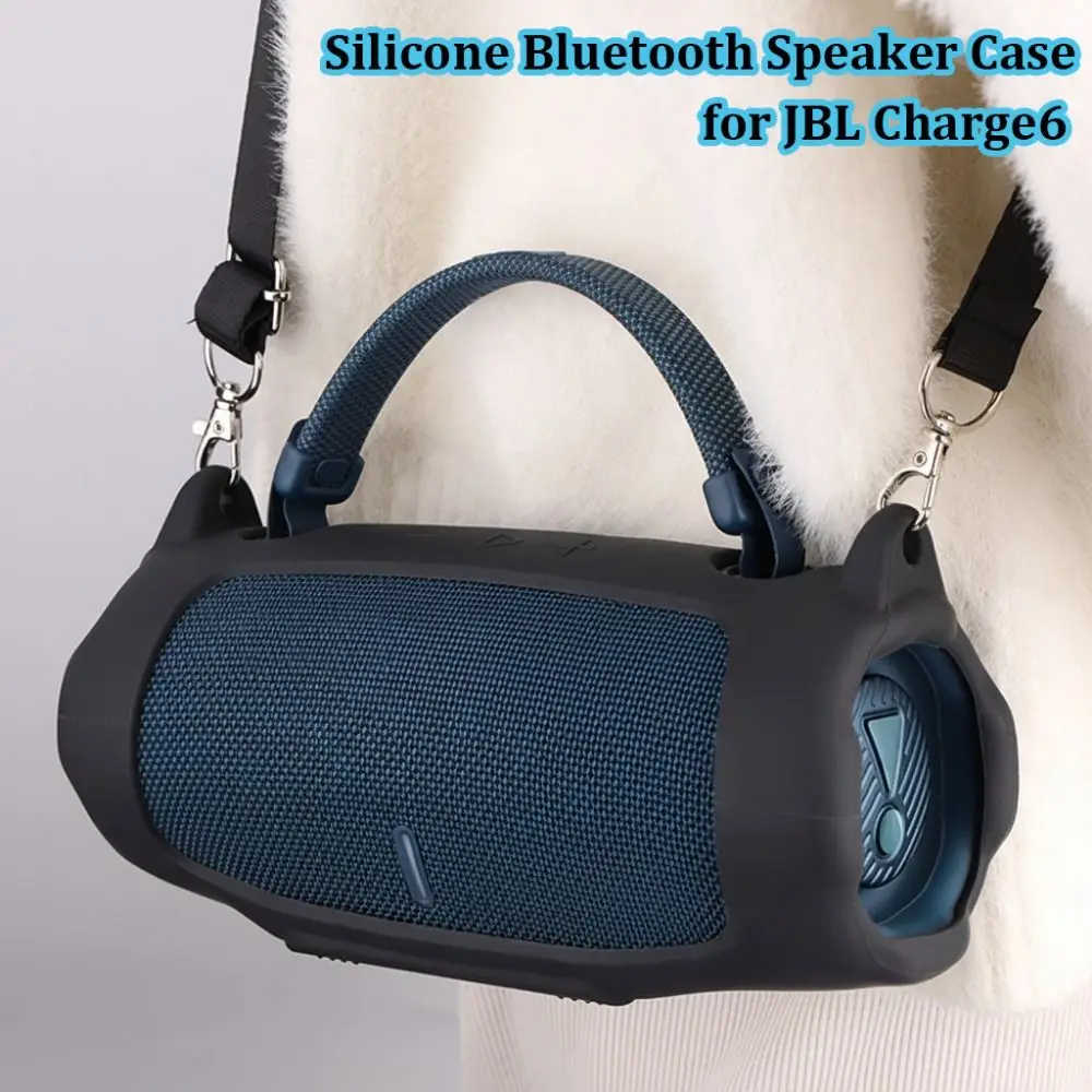 Silicone Bluetooth Speaker Case with Shoulder Strap Splash-proof Protective Sleeve Soft Shockproof for JBL Charge 6 Speaker