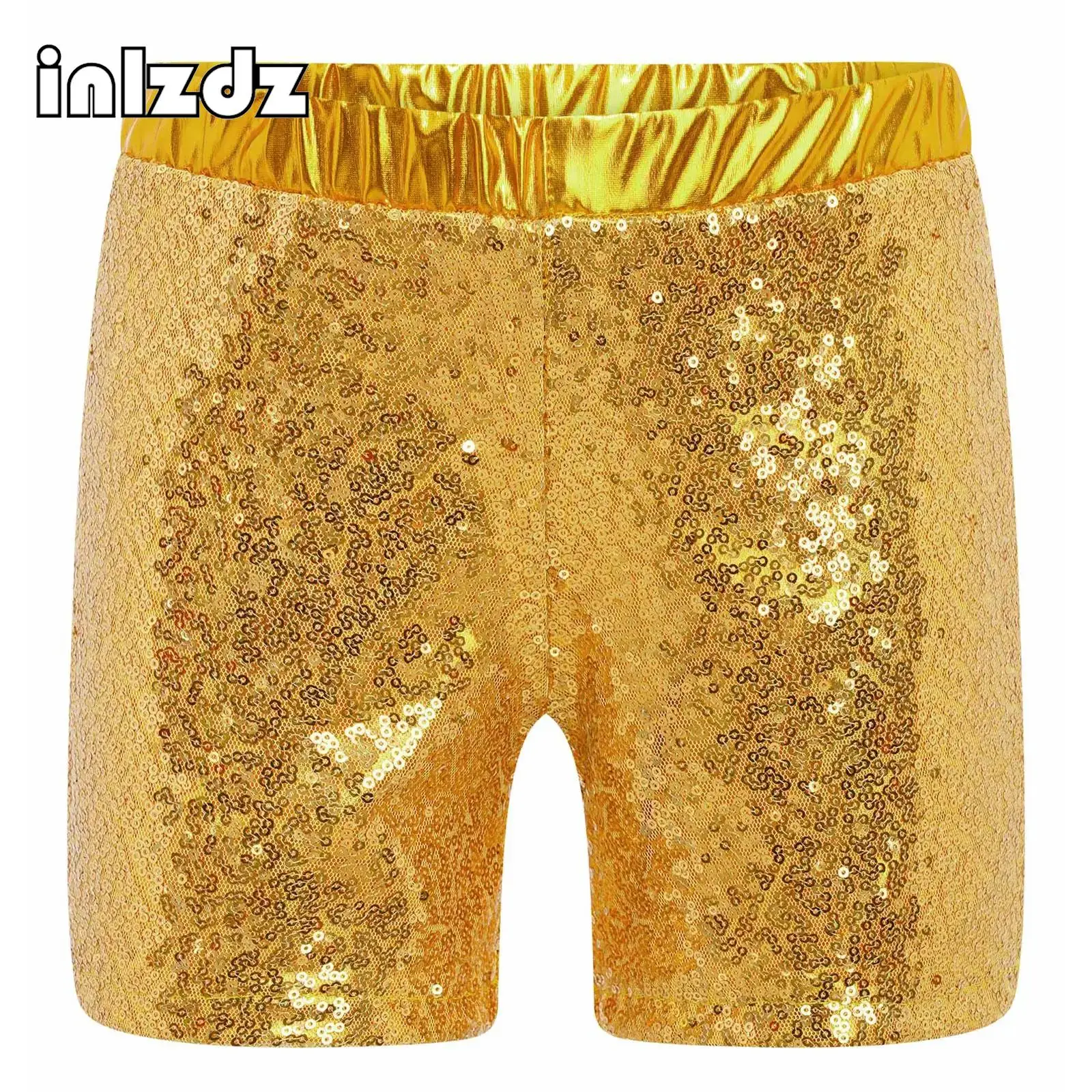 

3-8Y Kids Girls Jazz Dance Performance Costume Elastic Waistband Fish Scale Sparkling Sequin Metallic Shorts for Birthday Party