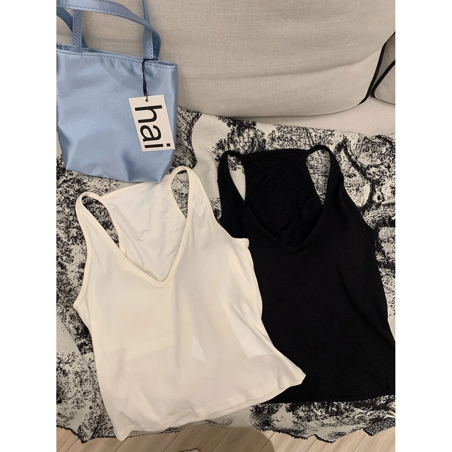 

Elastic Knitted Vest Y Studio V-Ne Summer Outerwear Casual Sle with Chest Pad Strap Women's Slim Fit Top