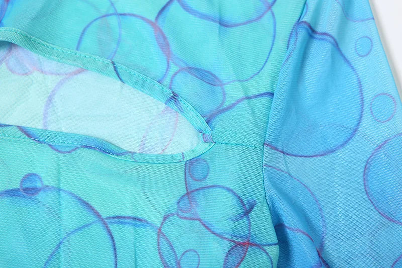 Sukienka maxi syrenka z siateczki z wycięciami i nadrukiem ryb, damska seksowna sukienka bodycon z golfem i długim rękawem na imprezę.