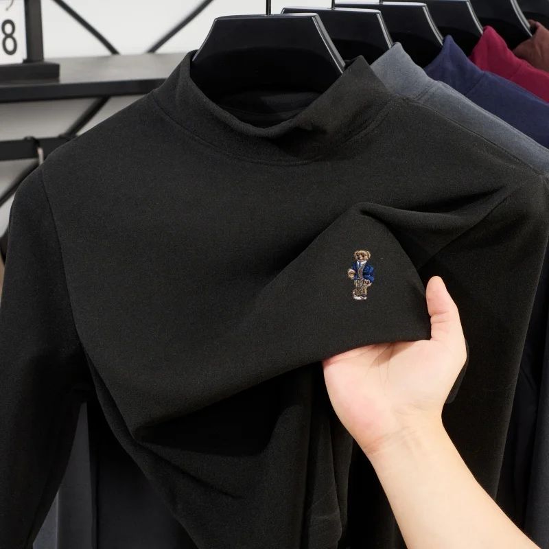 

High end new autumn and winter mens long sleeved doublesided velvet casual warm top exquisite brand embroidered long sleeved top