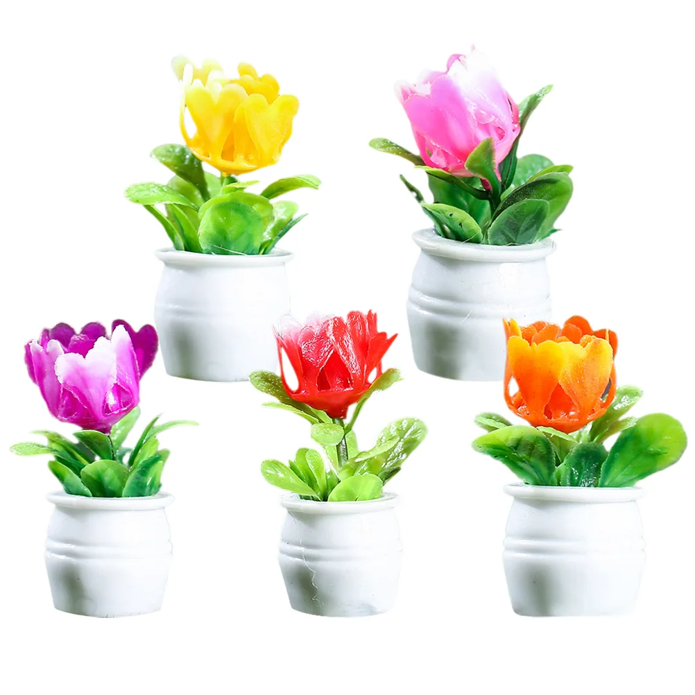 

5 Pcs Simulated Small Potted Plant Tiny Houses Flowerpot Model Crafts Resin Mini Decor Homes