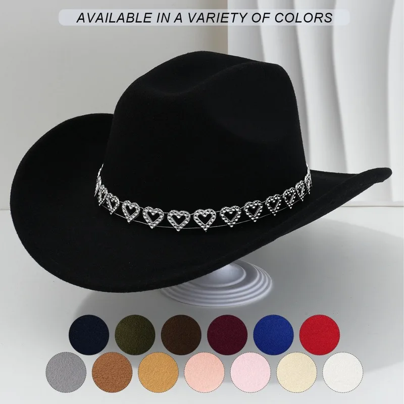 Elegant Top Hollow Love Rhinestone Cowboy French Jazz Engagement Hat