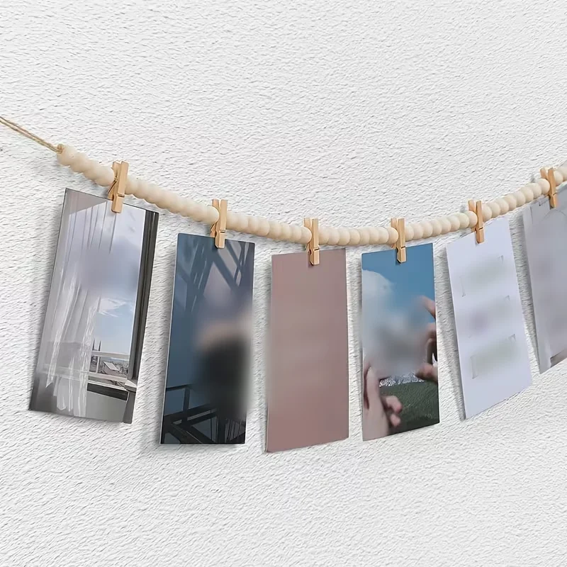 1/2/3pcs Boho Hanging Photo Display Wall Decor with Wooden Beads Clips Photo Storage Frame Home Decoration