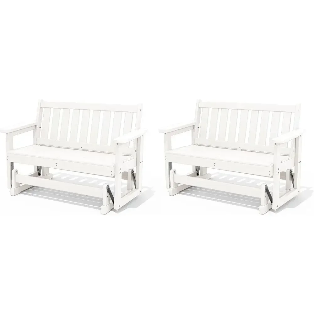 Weather-Resistant Outdoor Swinging Bench Set for 2, White, Suitable for Garden or Porch