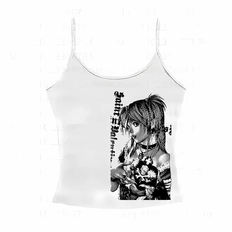 Aesthetic emo Casual T-shirt Y2k anime Streetwear O-neck 90s Text Printing Tops Women Harajuku Clothes Simple Vintage Crop Tee