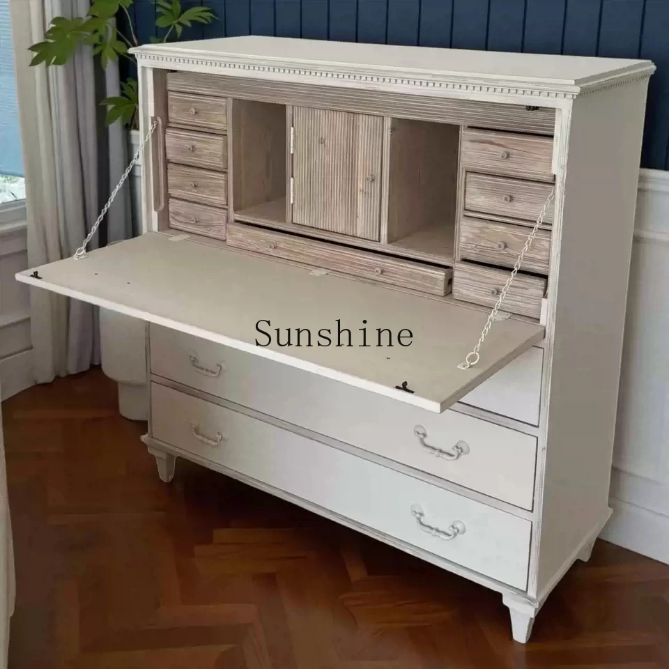 French retro solid wood multi-functional bucket cabinet living room against the wall large-capacity locker