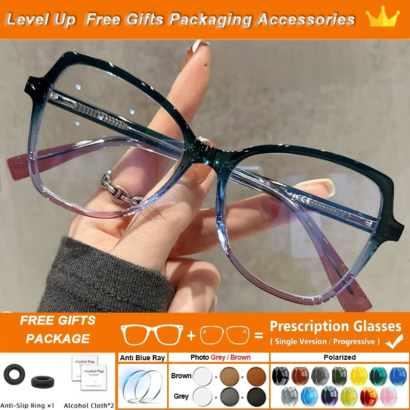 

OLLYMURS Fashion Myopia Hyperopia Prescription Large Butterfly Gradient Frame Glasses Women Multifocal Reading Glasses Eyeglasse