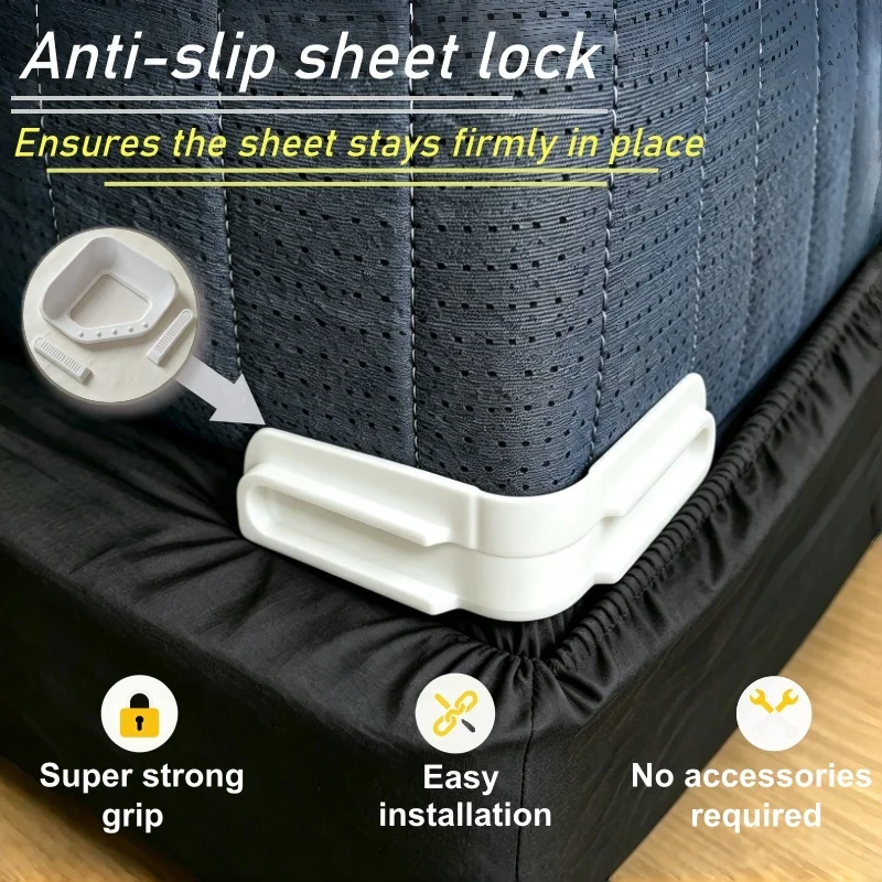 4sets-White non-slip sheet buckles (one for each mattress corner), secure non-slip sheet corner fasteners.