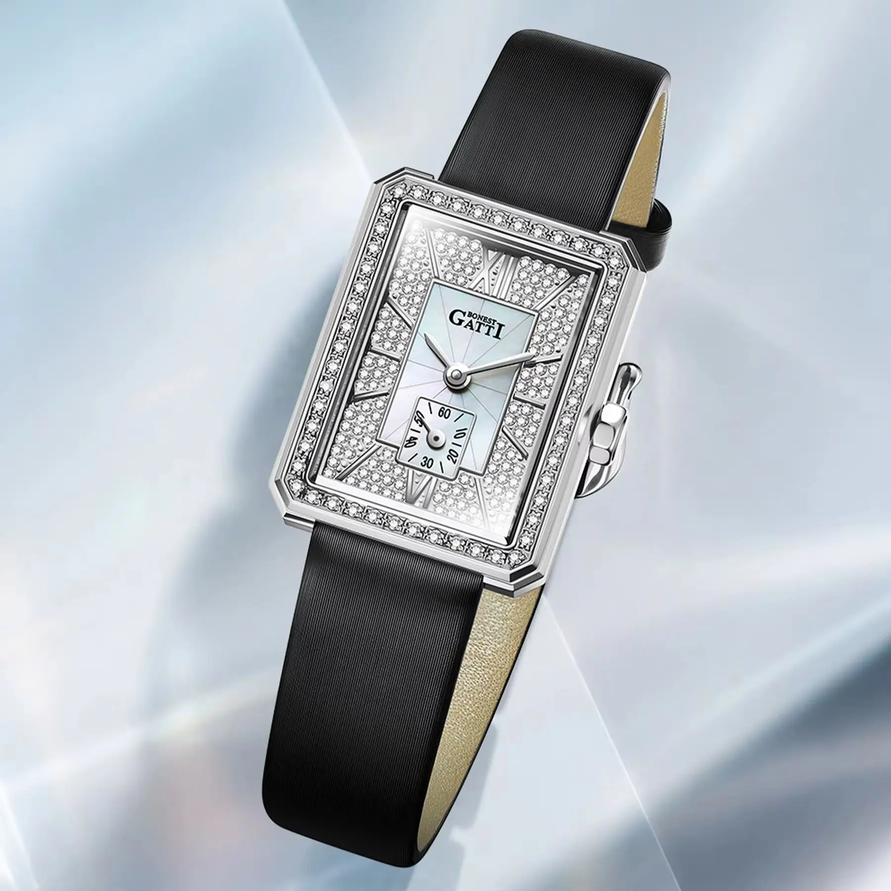 BONEST GATTI Women Quartz Watch 22mm Square Ladies Wristwatch Sapphire Mirror Waterproof Crystal Dial