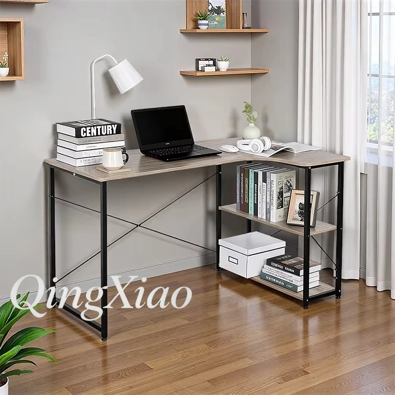 L Shaped Corner Desk With Bookshelf Integrated Wall Mounted Table Cabinet Wire Management Hole Drawer For Home Office Study Room view 5