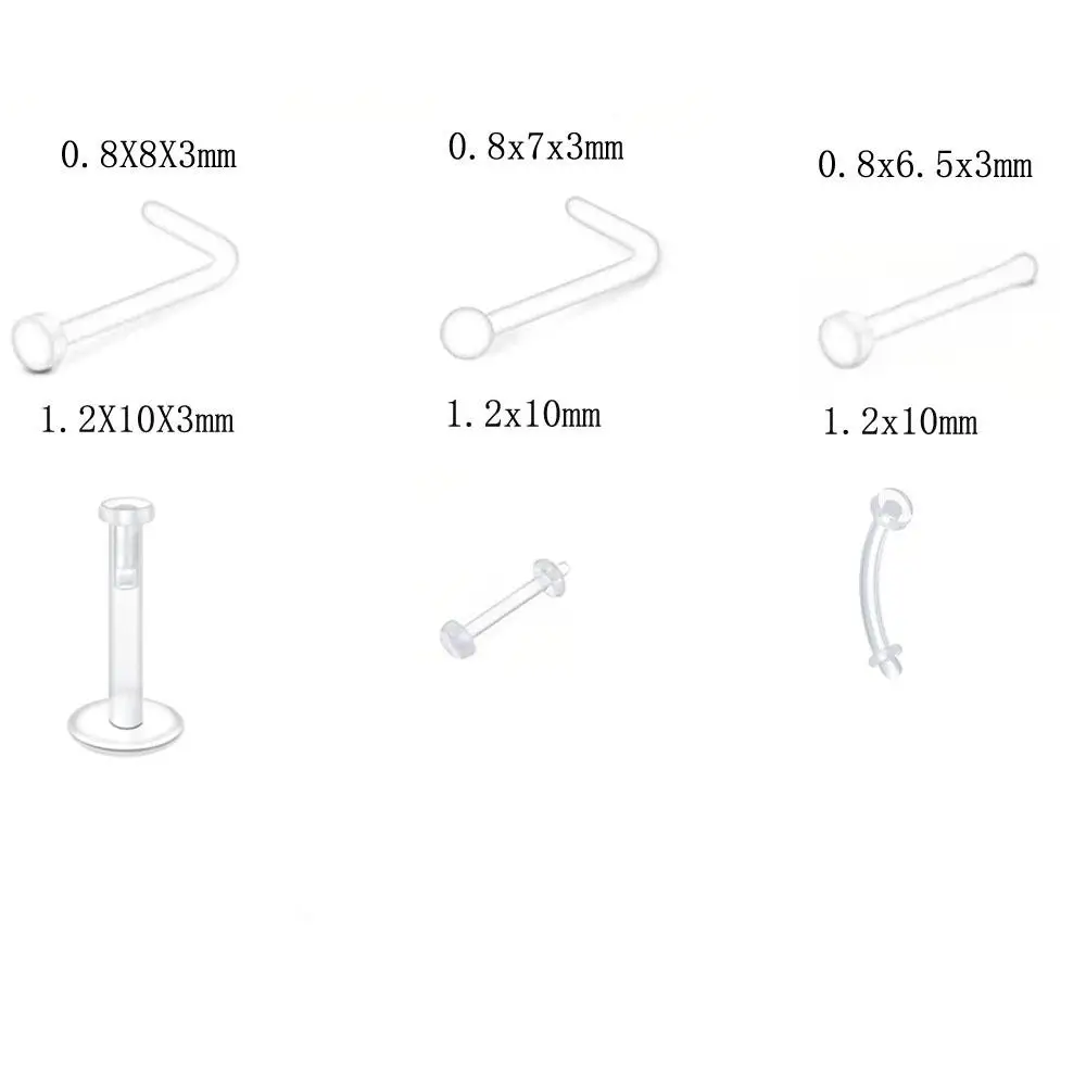 18pcs Set Clear Nose Studs and Rings Nose Piercing Retainers Acrylic Nose Ring Spacers Septum Keepers Lip Rings Earrings Men