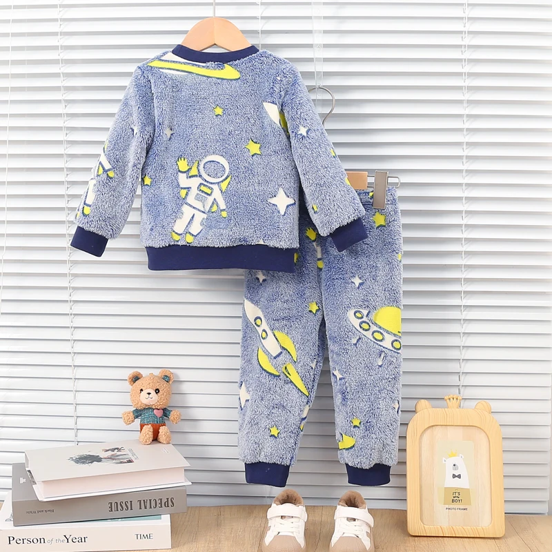 Baby Autumn/Winter Plush Night Fluorescent Home Fur Baby Warm Pajama Set Fashionable and Comfortable Child Accessories