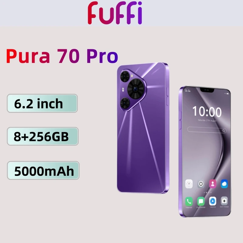 FUFFI Pura 70 Pro HD Original Mobile Phone 5000mAh Battery Android 10.0 with 8+256GB ROM 2-3G celular Cellphone