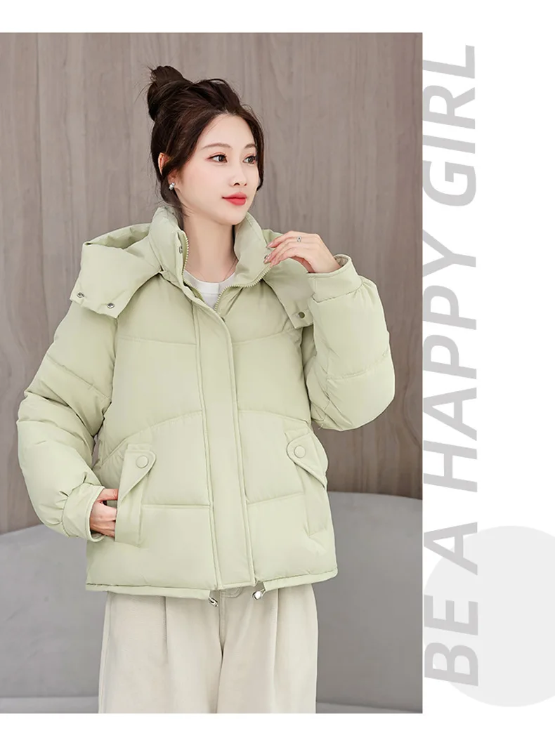 Winter Thick Puffer Coat Women Zip Up Windproof Russian Cold Weather Snow Jacket Detachable Hooded Outerwear Candy Color New