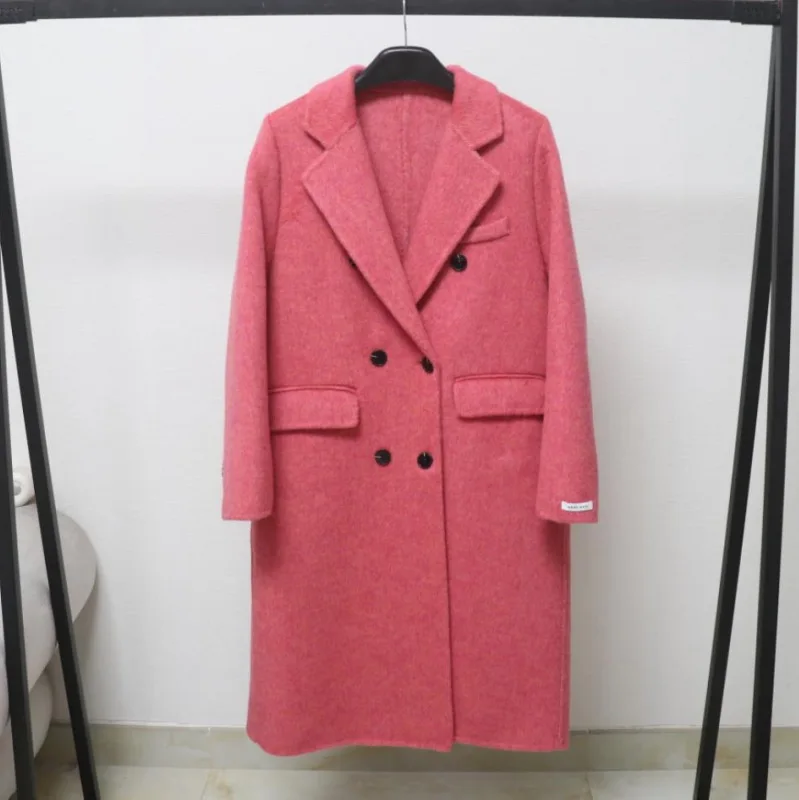 

Women's Autumn Winter Wool Double Breasted Long Sleeve Loose Coat Lady Streetwear Solid Color Warm Long Wool Blazer Outwear