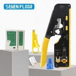 Rj45 Rj12 Rj11 Pass Through Crimp Plier Cat7 Cat6 Cat6A Cat5 Cat5e Stripping Crimping Tool with 8P/6P Ethernet Connectors