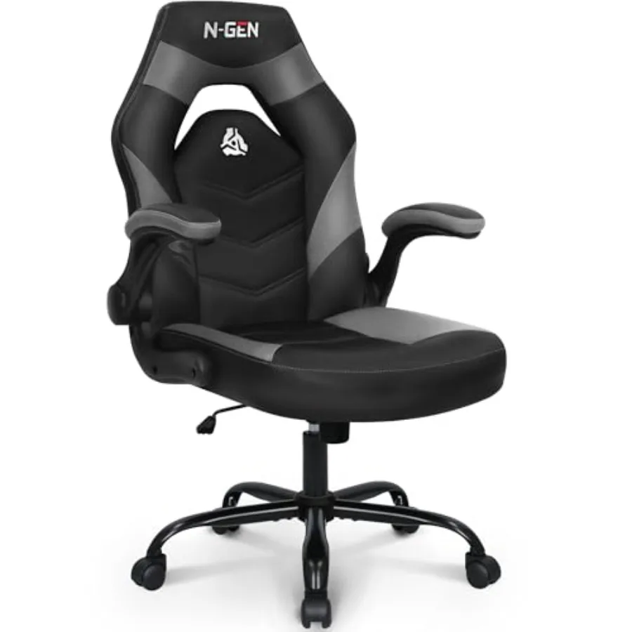 N-GEN Video Gaming Chair Ergonomic Computer Desk Office Chair with Lumbar Support Adjustable Height Swivel Wheels Flip-Up Arms