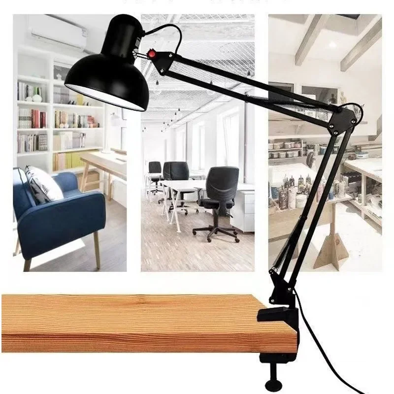 Foldable Desk Lamp Clip on Light Telescopic Eye Protection Retro Bedroom Office Computer Table Lamp Home Decor for E27 Bulb