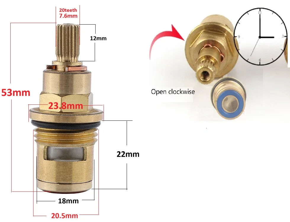 

Картридж для смесителя G1/2 с 20 зубьями, латунный, с резьбой 1/4, для холодной или горячей воды, запчасть для ремонта крана