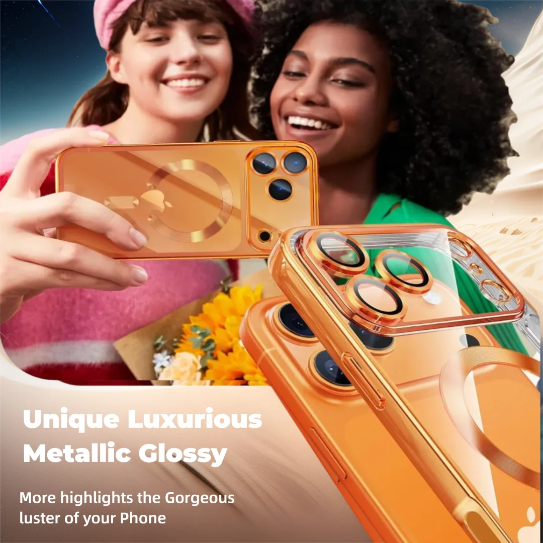 Luxo transparente chapeamento magnético caso de telefone macio para iphone 17 ar 16 plus 15 14 13 12 17 pro max magsafe deve-fe capa