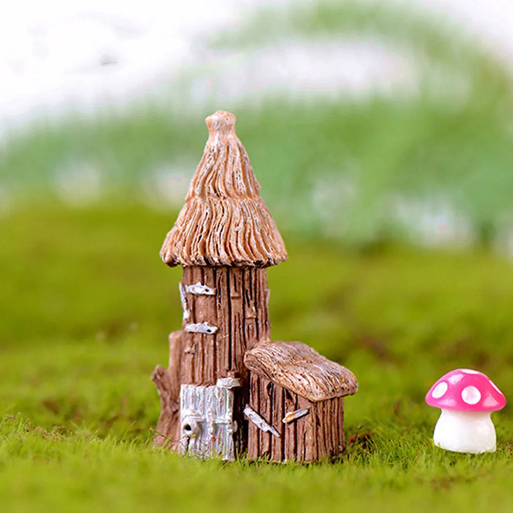 8Pcs Resin Micro Landscape Ornament Set Dome Wood Circular Square Roof Houses Desktop Decor for Succulent Cactus Mini Plant
