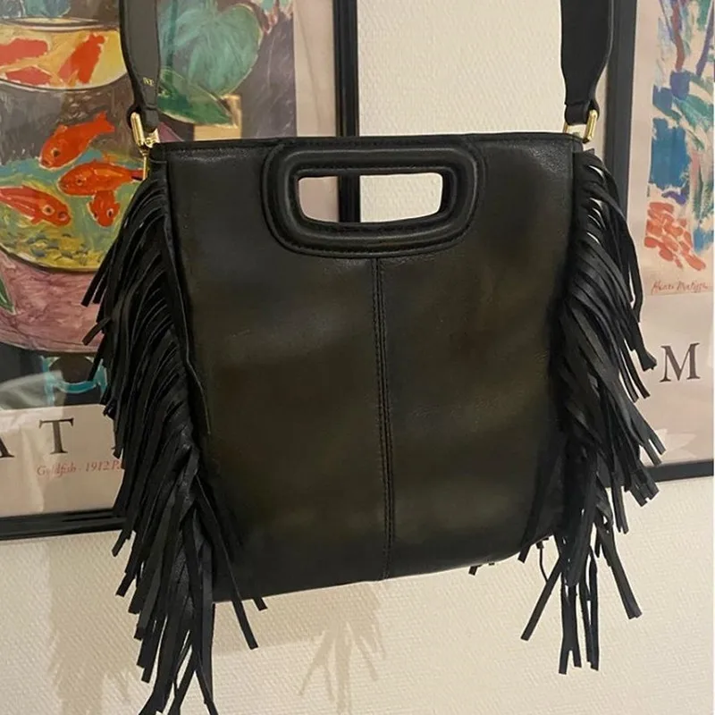 Bolso de hombro de cuero Pu con borla para mujer, bolso de mensajero para mujer, para niña bolso cruzado, bolso de cubo