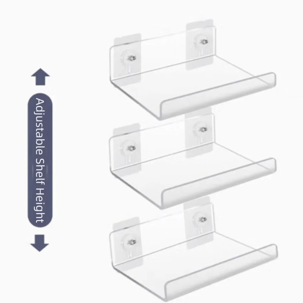 Easy Installation No Punching Acrylic Clear Rack Space Saver with Stickers Wall Mounted Shelf U Shape Storage Shelf Kitchen