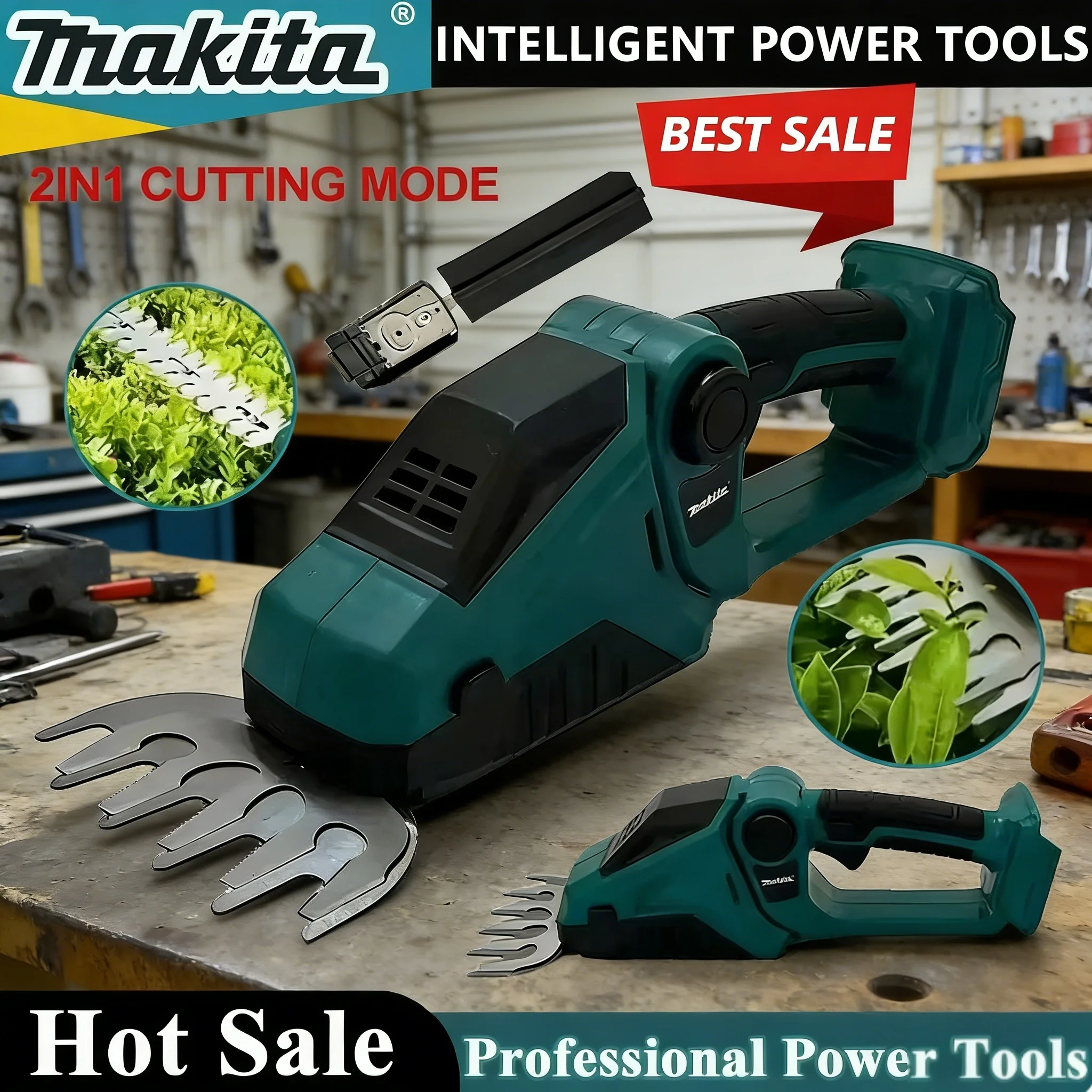 Makita Cordless Hedge Trimmer  Operated Shrubbery Trimmer for Garden 2-in-1 Mini Handheld Electric Grass Shears
