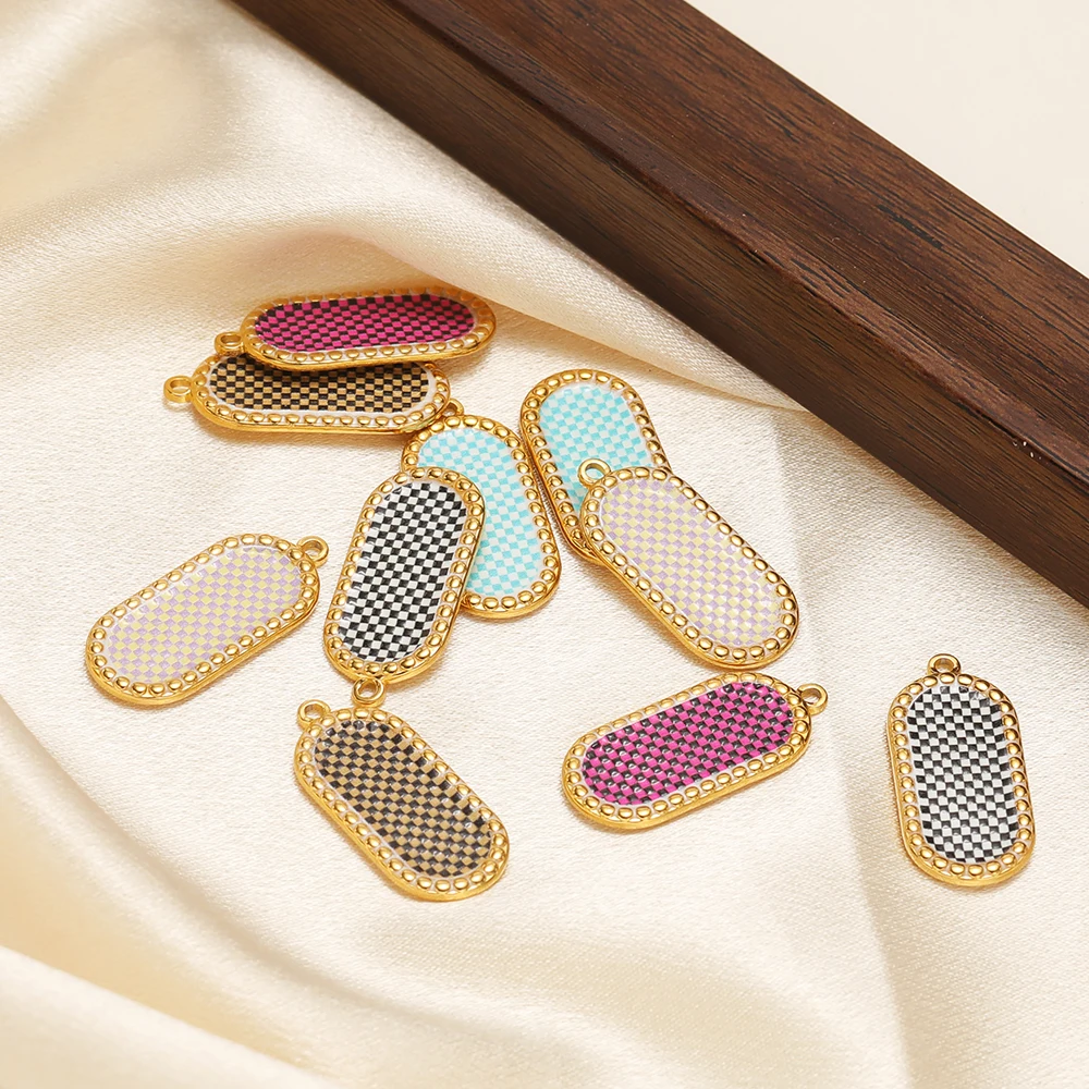 4 Stück Edelstahl Gold Oval Karierte Anhänger für DIY Damen Halsketten Schmuck Zubehör Armbänder Ohrringe Bastelzubehör – Detail 4