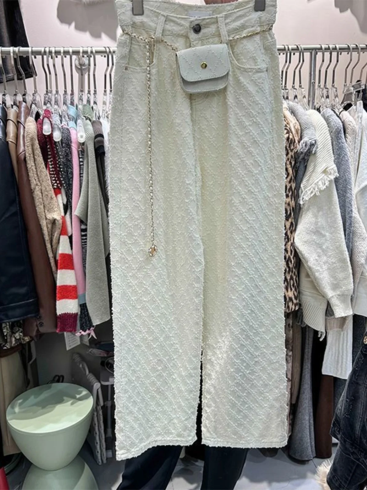 

Женские джинсы с высокой талией и широкими штанинами, повседневные, осенне-зимние, универсальные, свободного кроя, с ромбовидным узором, белые