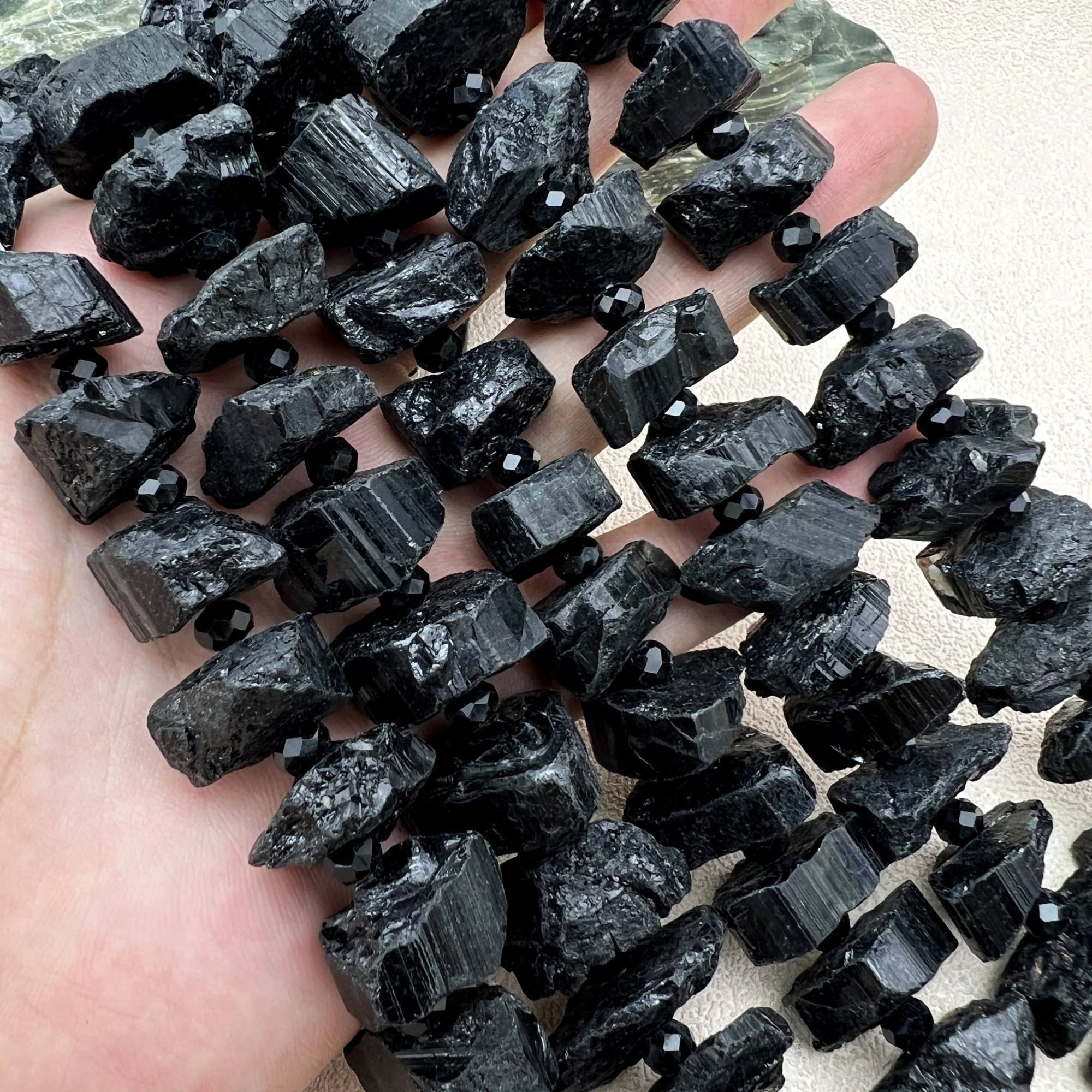 Large Rough Black Tourmaline Jet Stone Nugget Beads For DIY Jewelry Making