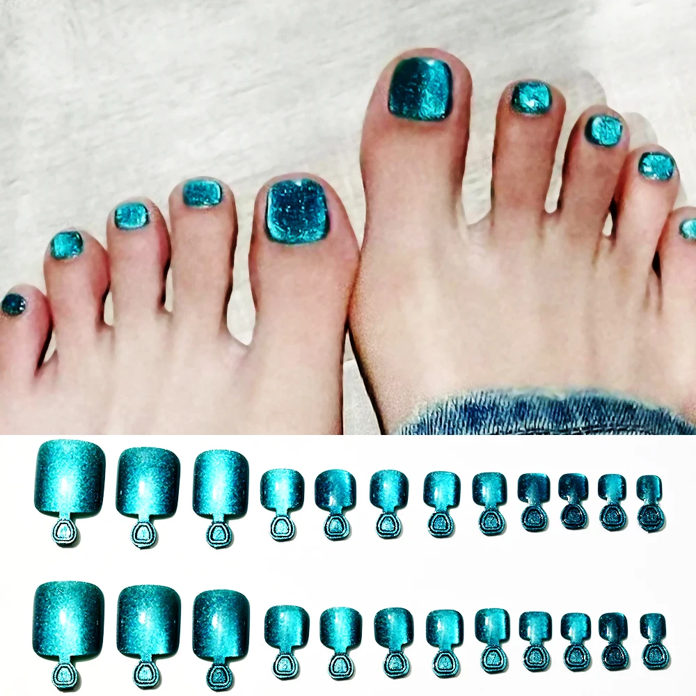 24/100/120Pcs Press On Toe Nails for Women French Tip Fake Toenail with Gold Glitter Rhinestone Design Full Cover False Toenails