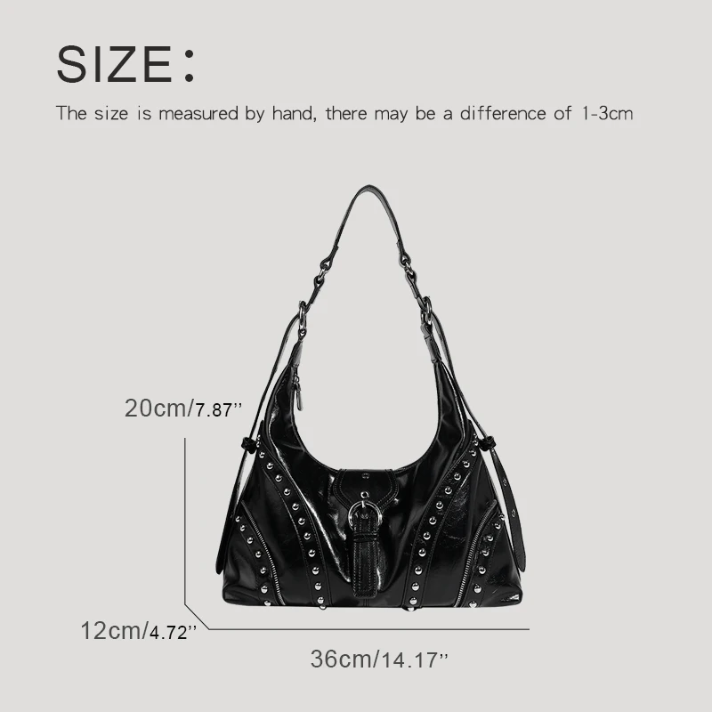 Moto & Biker Bags For Women Luxury Designer Handbag And Purse 2024 New In PU Oil Wax Leather Rivet Belt Buckle Underarm Shoulder