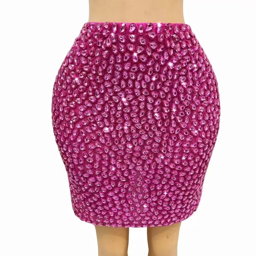 

Luxurious Diamonds Mini Skirt Sparkly Stretch Party Birthday Dress for Women Performance Costume Show Stage Wear