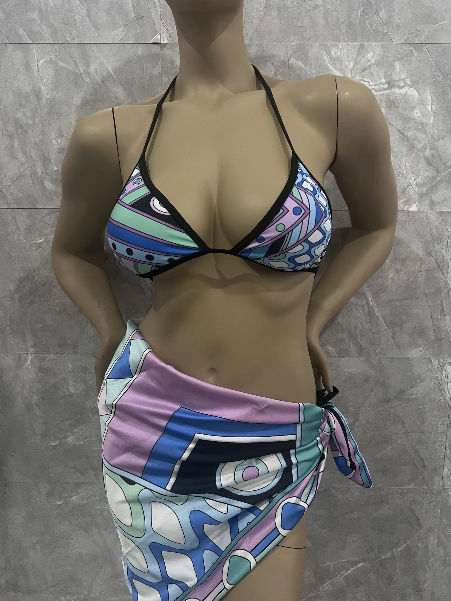 2025 Skirt Bikini Women Swimwear Three Piece Of Bathing Suit Scarf Beachwear Sexy Swimsuit