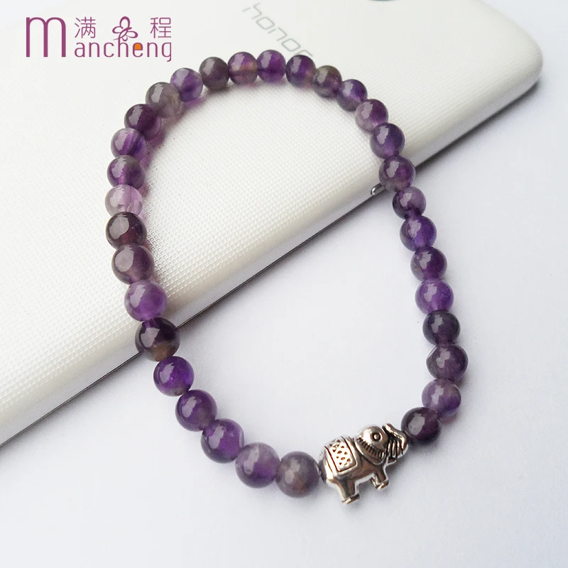 official-website tiki Steampunk 6MM Natural Purple Amethyst Bracelet Girl Wedding Gift Cute Groot Drunk Elephant Charm Pulsera