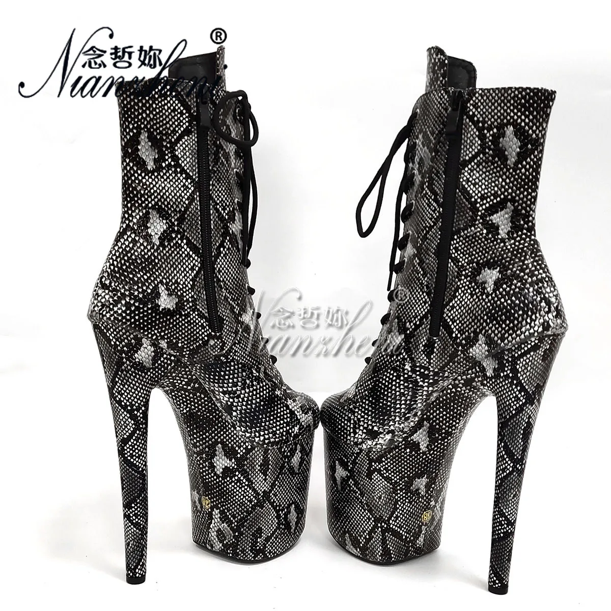 20cm Snake Print Gothic Ankle Boots Nightclub 8Inch Sexy Fetish Shoes Strip Pole Dance Platform Round Toe Catwalk High Heels