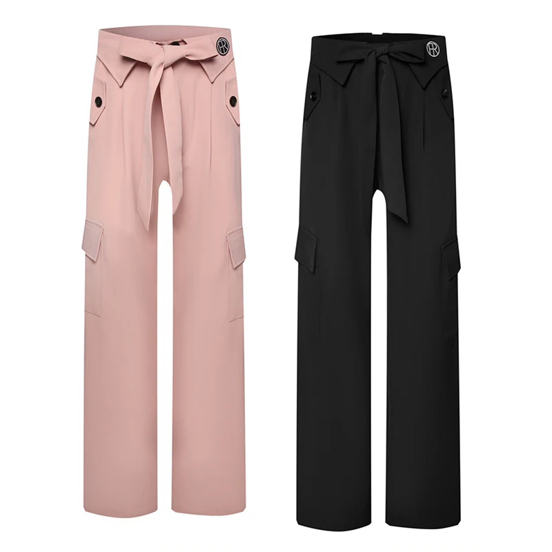 Pink/Black Latin Dance Pants Women Ballroom Dance Performance Clothes Straight Strap Waist Trousers Practice Dance Wear