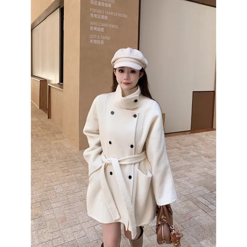 Woolen Coat Woolen Temperament Coat New Style Double Row High Stand Collar