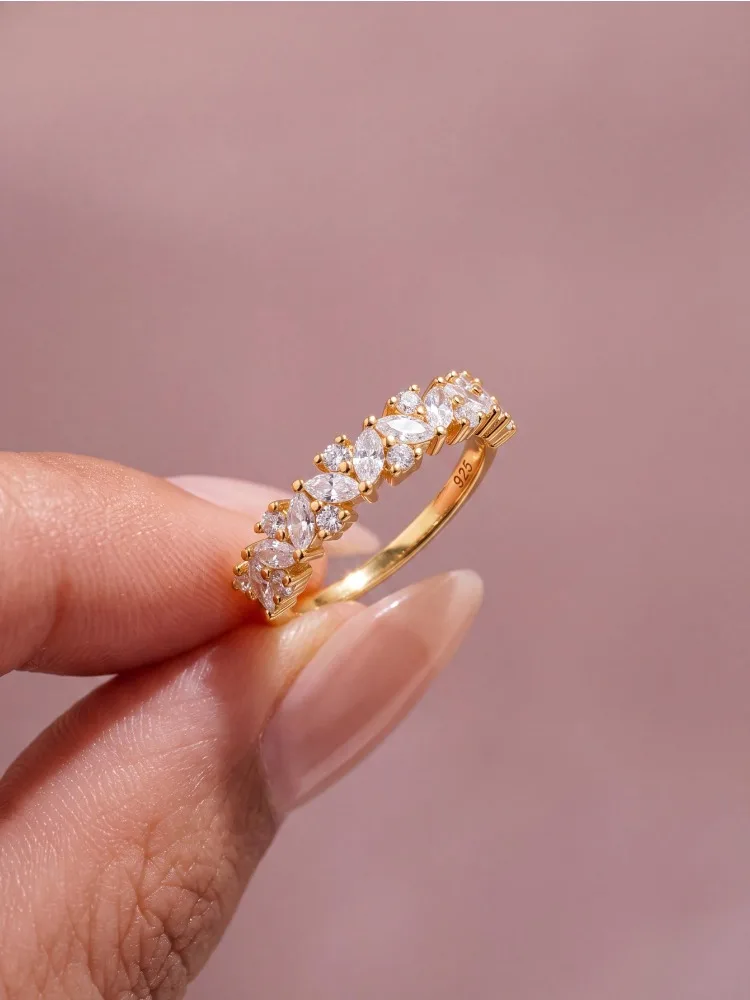 925 Sterling Silber Modischer Funkelnder Ring mit Vollbesatz aus Marquise-Zirkonen für Damen, Verlobung, Hochzeit, Party, Luxus-Schmuck von hoher Qualität – Detail 3