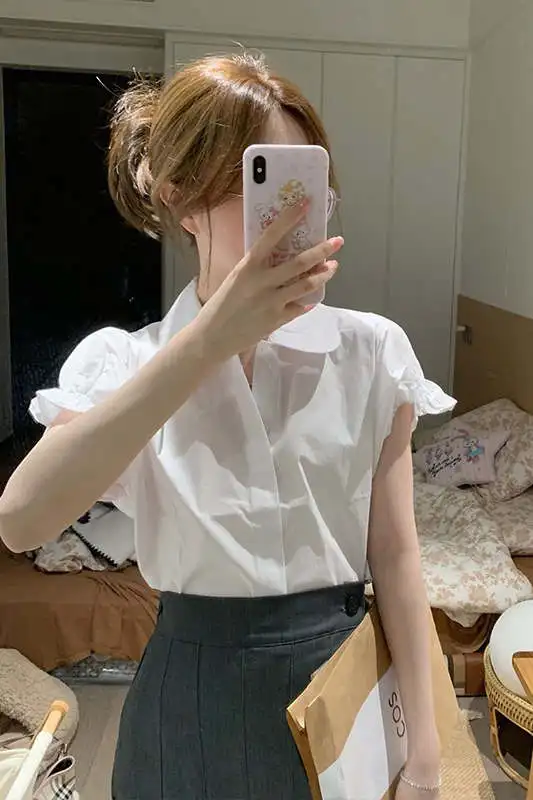 

Рубашки женские, хлопковые, в клетку, с пышными рукавами, облегающая школьная форма, британская академическая блузка, умная одежда для студентов колледжа в консервативном стиле для девочек