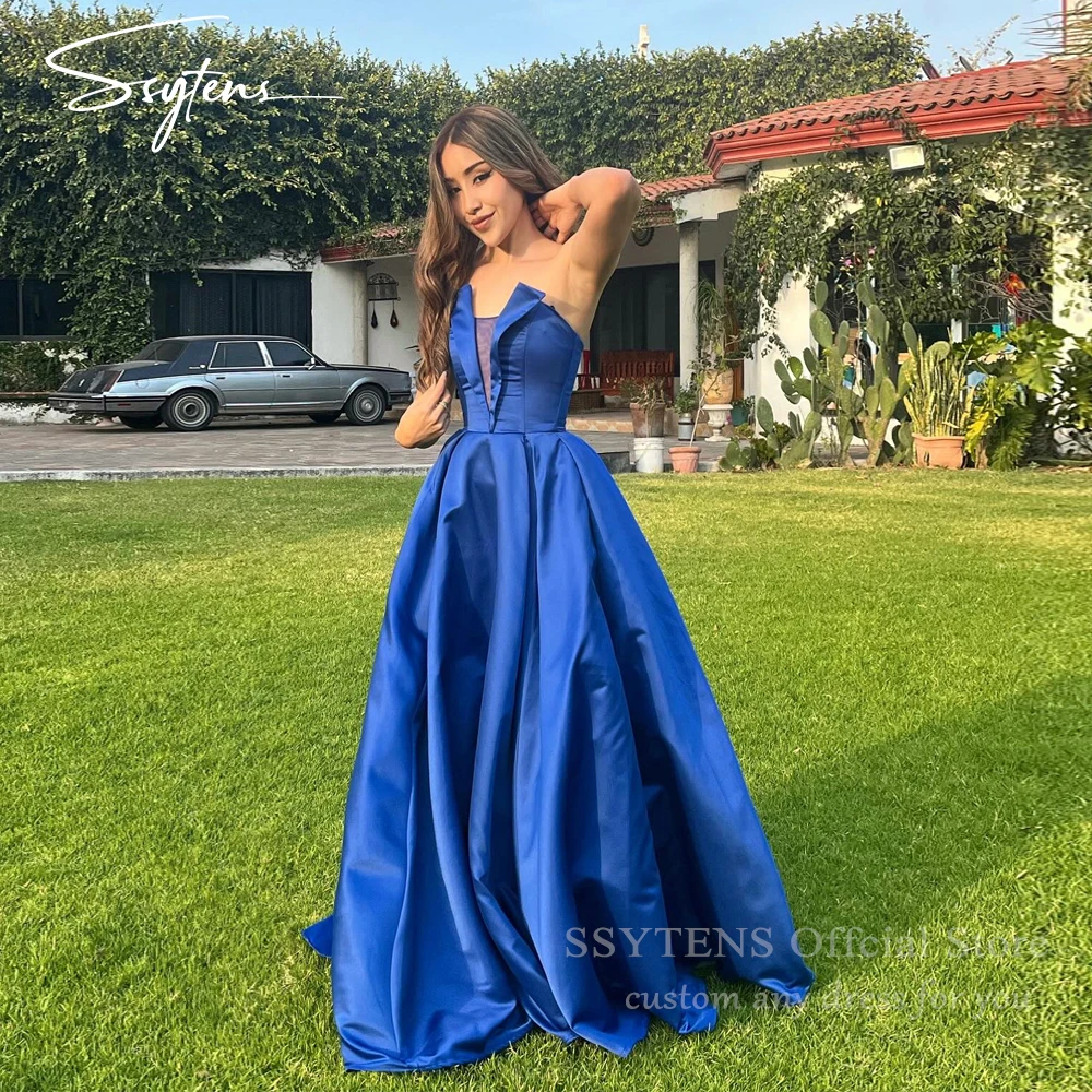 

SSYTENS Strapless Royal Blue Prom Gowns Tiered Satin Skirt Elegant Evening Dress 2026 Prom Dress Formal Party Dresses Customized