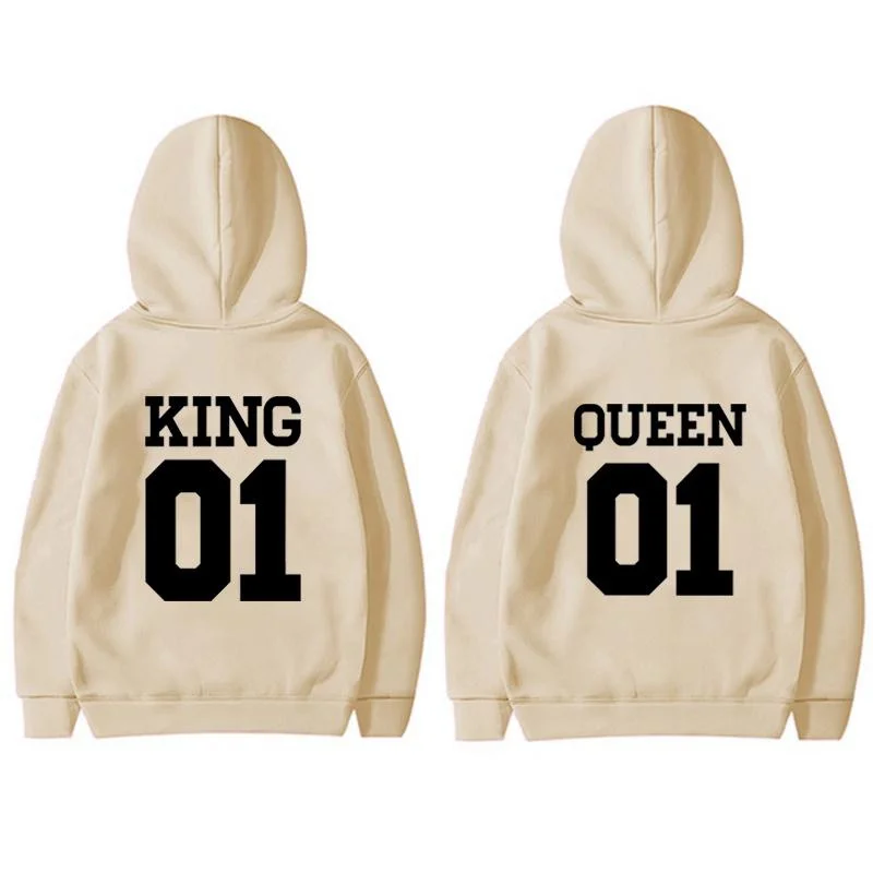 Couple Fashion King 01 Queen 01 Matching Sweatshirt Lovers Streetwear Personality Hoodies Sweatshirt Gift for Valentine\'s Day