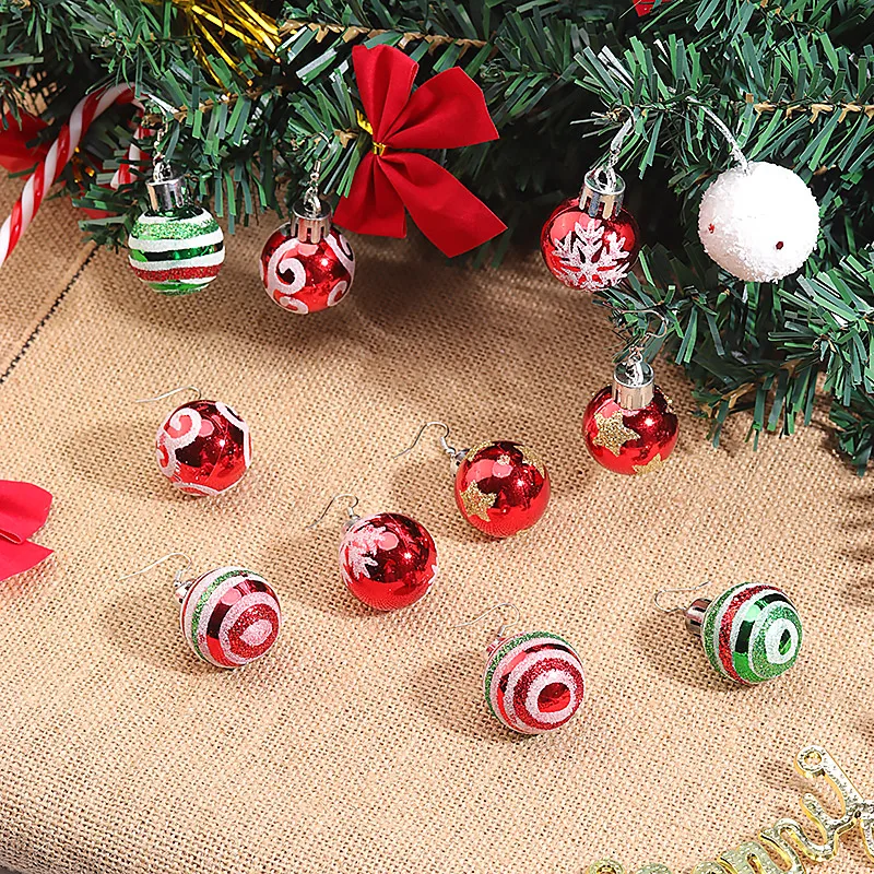 1Pair Christmas Earrings Multi-Colored Snowflakes Stars Stripe Round Ball Light Bulb Earrings Bauble Drop New Year Party Jewelry