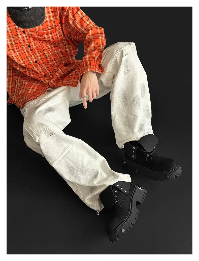 High Top Motorcycle Boots Plus Size 45 Mens Designer Outdoor Work Boots Fashion Casual Leather Height Increased Platform Boots