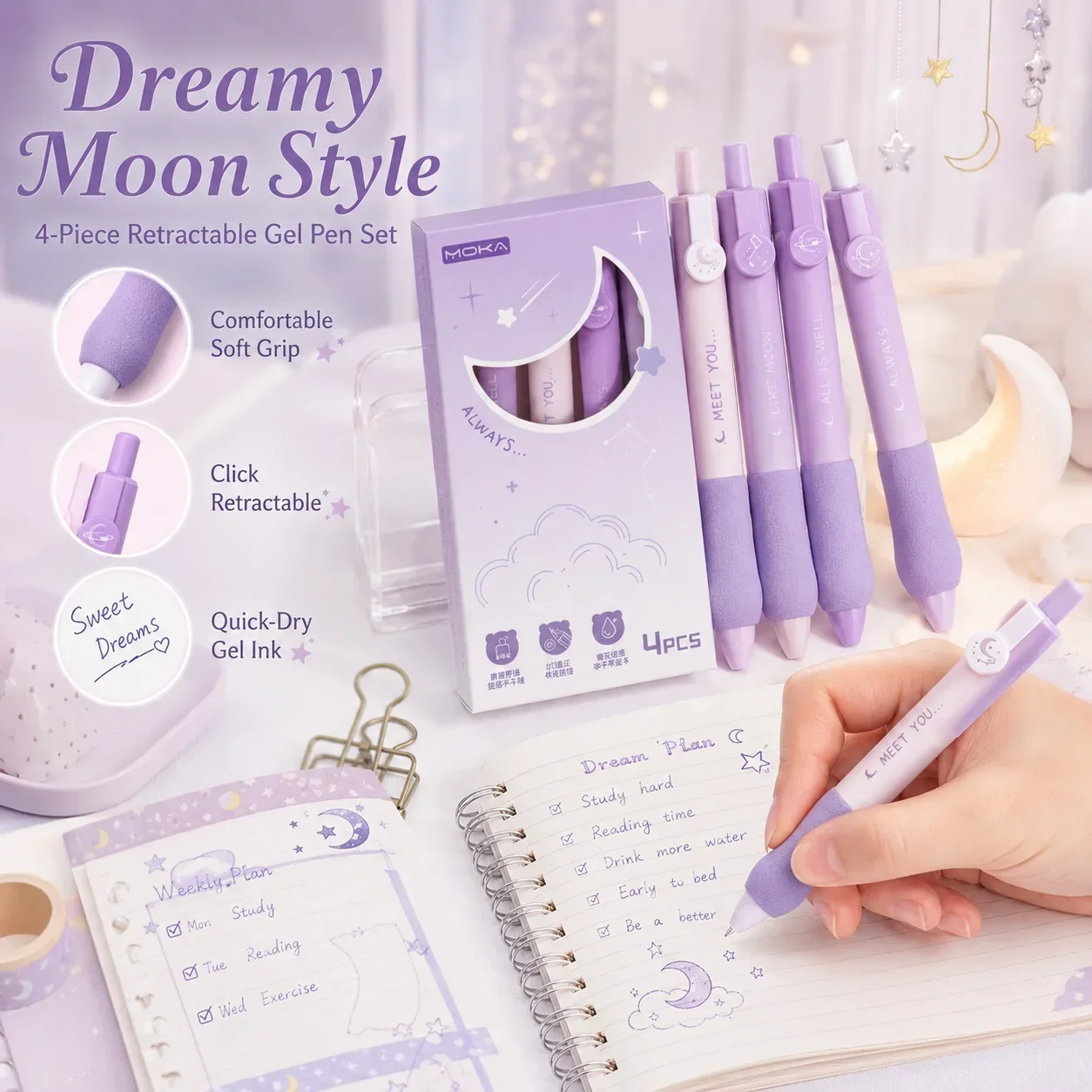 4Pcs Waterdrop Shape Sponge Pens, Quick Dry Non-Stop Writing Pens, Stress Relief Click Pens for Students