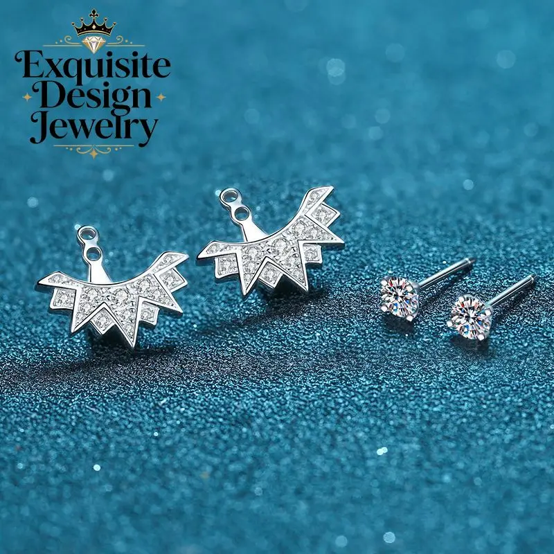 Exquisite Platinum PT950 Fine Jewelry Snowflake-Inspired Trendy Earrings, Fashionable Earrings with Micro-Set Moissanite